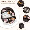 Initial Makeup Bag Large Capacity Travel Cosmetic Bag for Women PU Leather Open Flat Toiletry Bag with Handle and Divider Personalized Gifts for Women (Cream White L)