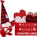 CRCZK Valentine's Day Decorations Wooden Crate with 1 Gnome Plush 4 Cotton Love 1 Pack Laffia Farmhouse Table Decor for Home Kitchen Tiered Tray Mantle Shelf Desk Decor