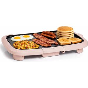 COOK WITH COLOR Electric Griddle 1200W, Nonstick Surface for Pancakes, Burgers, Eggs & More, Removable Temperature Control, Slide-Out Drip Tray, 10" x 16" Cooking Area, Dusty Rose