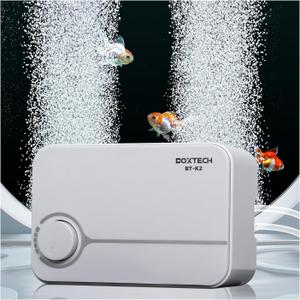 boxtech Upgrade Aquarium Air Pump, Ultra-Quiet Fish Tank Oxygen Pump with Adjustable Airflow, Powerful Air Pump with 2 Outlets to Pump Rich and Fine Air Bubbles (White-K2 5W)