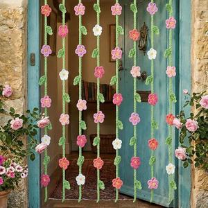 12 Pcs Handmade Crochet Flower Garland Decor Knitting Spring Floral Garland Hanging Ornaments Boho Door Curtains Decoration for Backdrop Wall Window Fireplace Bedroom Birthday Wedding Party