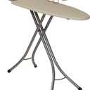Household Essentials Wide Mega Ironing Board 4-Leg, Steel Top Pressing Station, Heat-Resistant Fiber Pad and Cotton Cover, Includes Sleeve Board and Iron Rest with Hanger Bar, Silver Frame