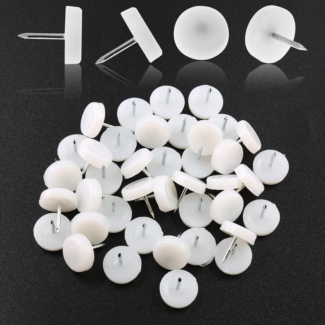40 PCS Nail in Furniture Glides 18mm Nylon Chair Glides for Wood Floors, White Plastic Table Leg Protectors Chair Feet Sliders, Plastic Chair Legs Tack on Furniture Pads for Hardwood Floors