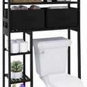 SMIBUY Over-The-Toilet Storage Rack, 6-Tier Bamboo Large Bathroom Organizer with Side Shelves and 2 Drawers, Stable Freestanding Space Saver for Bathroom, Laundry Room(Black)