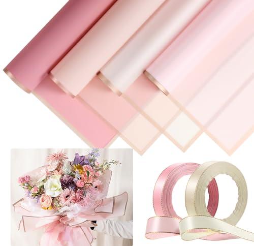 Tenare Flower Wrapping Paper and Ribbon Set 36 Sheets Bouquet Wrapping Paper Florist Supplies(Romantic Color)