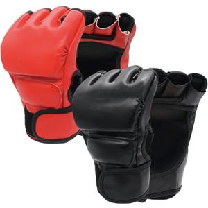 2 Pairs Boxing Gloves Kickboxing Gloves for Men Women Beginner Professional Shockproof Leather Sparring Training Gloves Set MMA Gloves (BlackRed)