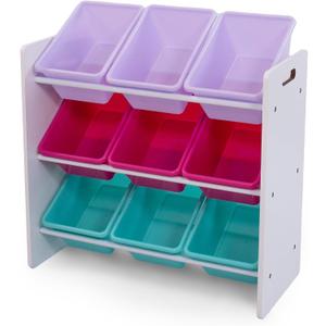 Humble Crew Toy Storage Organizer with 9 Removable Storage Bins for Kids Playroom, 3-Tier Toddler Toy Organization and Storage, White/Pink/Purple/Aqua