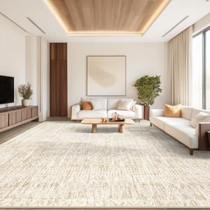 Living Room Rugs 10x14: Washable Moroccan Geometric Boho Rug Farmhouse Non Slip Stain Resistant Large Rug Low Pile Soft Carpet for Bedroom Dining Room Kids Room (Beige,10x14)