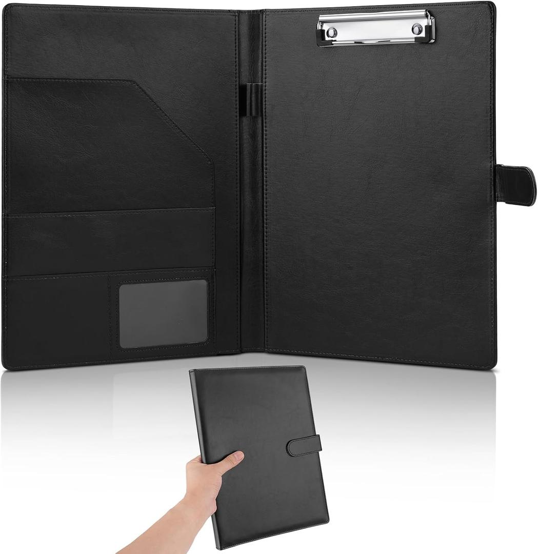 Professional Padfolio, Multi Function Faux Leather Portfolio Binder with Clipboard - Interview Resume Folder, Legal Document, Business Card Holder, for Office, Conference, Interviews (Black)