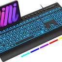 SABLUTE K31PRO Wired Keyboard with Large Print, Backlight Memory Function, Light up Computer Keyboards with Phone Holder & Wrist Rest, Quiet Keyboards for PC Laptop