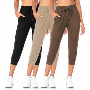 3 Pack Sweatpants for Women-Womens Joggers with Pockets Athletic Leggings for Workout Yoga Running (Small, Capri-black,coca Moncha,light Khaki)