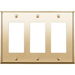 ENERLITES Metal Decorator Switch or Outlet Metal Wall Plate, Stainless Steel 201, Corrosion Resistant, Size 3-Gang 4.50" x 6.38", 7733-PB, Polished Brass, Gold