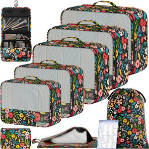 BAGAIL 9 Set Packing Cubes with Packing List Luggage Packing Organizers for Travel Accessories (Black Floral)