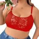 SOLY HUX Bras for Women Plus Size Floral Lace Wireless Bra Bralette Plain Red 2XL