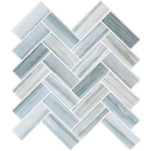 Tilingview 10PCS Peel and Stick Backsplash for Kitchen, Plastic Self-Adhesive Vinyl Gel Tile, Wall Tile for Home Decoration (Blue Gray Herringbone) (12"x10"x0.04")