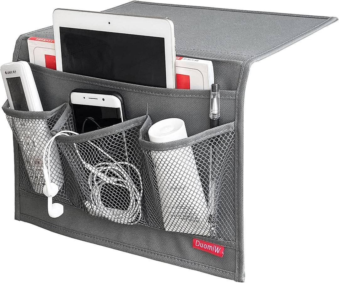 Bedside Storage Organizer, Bedside Caddy, Table Cabinet Storage Organizer, TV Remote Control, Phones, Magazines, Tablets, Accessories, Grey
