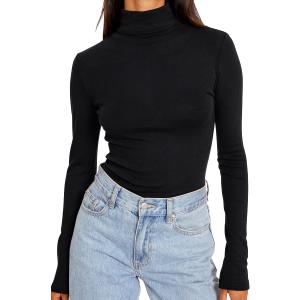 Trendy Queen Women's Turtleneck Long Sleeve Shirts Fall Fashion Basic Thermal Underwear Tops Winter Clothes 2025 (Small, Black)