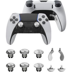 Metal Thumbsticks & Back Paddles for PS5 Edge Controller, Analog Thumb Sticks Caps Replacement Kit for PS5 Dual Sense Edge Stick Module, 6 Joysticks, 4 Back Buttons, Silver
