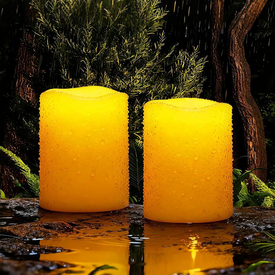 Homemory Solar Candles Outdoor Waterproof, Rechargeable Candles, Solar Powered Flameless Candles for Outdoor, Lanterns, Sensor Only, Dusk to Dawn, 3"x4", Set of 2