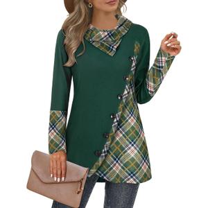 Cestyle Womens Fall Long Sleeve Cowl Neck Asymmetrical Hemline Flowy Tunic Top (Green, XL)