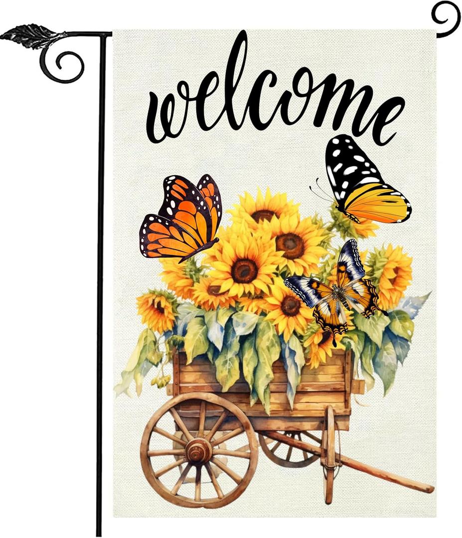 6 x Spring Summer Floral Garden Flag,Daisy Jar Arrangement Vase Welcome Garden Flag, 12 x 18 Inch Double Sided Vertical Burlap Summer Fall Farmhouse Outdoor Decoration