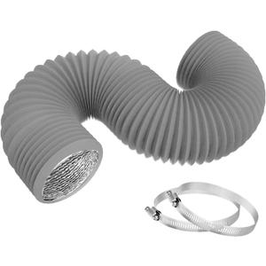 TEAIERXY 4 Inch 8FT Dryer Vent Hose,Flexible Insulated Air Ducting,Vent Hose PVC Aluminum Foil with 2 Clamps for HVAC Ventilation(Grey)