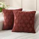 Volcanics Pack of 2 Faux Wool Throw Pillow Covers 20x20 Inches Decorative Farmhouse Velvet Couch Pillow Case Soft Plush Square Boho Cushion Pillowcase, Rust Red