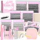 6 Styles Lash Clusters Kit 40D/60D/Volume/Manga/Spikes Portable Lash Makeup Bag Kit 10-18mm Wispy Individual Eyelash Extensions, Volume Studio Effect C/D Curl Lashes Kit with Lash Bond and Seal