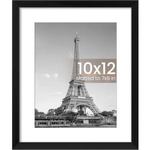 upsimples 10x12 Picture Frame, Display Pictures 7x9 with Mat or 10 x 12 Without, Wall Hanging Photo Frames, Black, 1 Pack