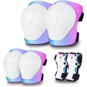 Skateboard Pads Kids/Youth/Adult Shield Elbow Pads and Wrist Guards Protective Gear,Strong Double Straps&Adjustable Easy-Fix Clips for Skateboarding,Rollerblading,ScooterRoller,Skating,Bicycle (Medium, Blue purple)