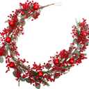 5 Feet Christmas Garland with Red Berry Christmas Balls Decorations with Pine Eucalyptus Leaves for Table Window Wall and Christmas Trees