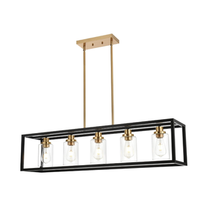 MELUCEE 5-Light Black Chandelier for Dining Room with Clear Glass Shade, 5-Light-Rectangle