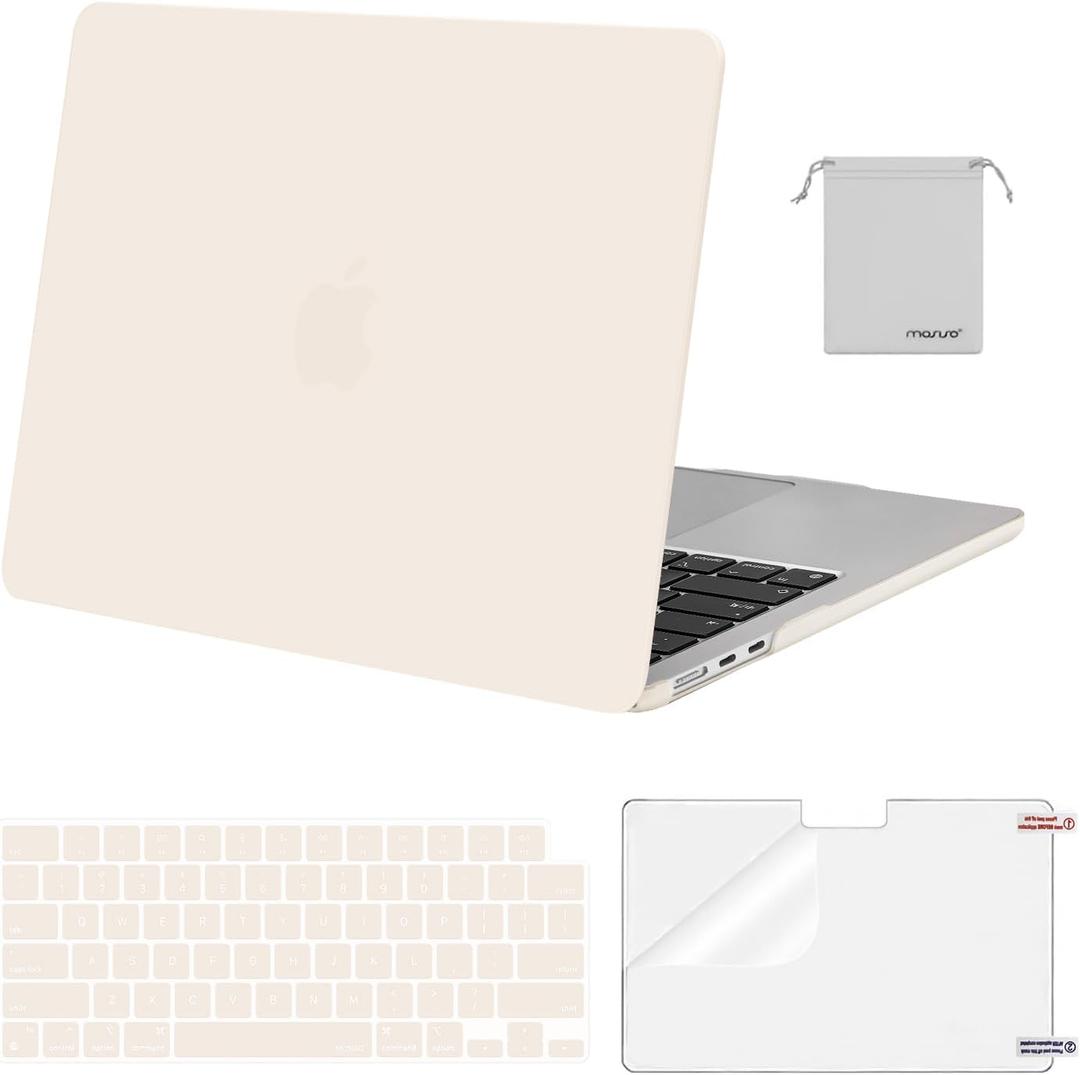 MOSISO Compatible with MacBook Air 13 inch Case M5 2026 M4 2025 M3 M2 2024-2022 A3449 A3240 A3113 A2681, Hard Shell&Keyboard Cover&Screen Film&Pouch for MacBook Air 13.6 inch Case, Beige