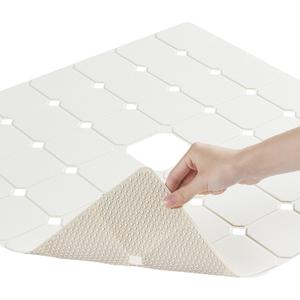 Shower Mat Non Slip Silicone Soft Odorless Bathtub Mat Non Slip No Suction Cups for Refinished,Reglazed and Textured Bath Tub Mat 24 X 24 Inch Beige