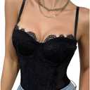 SweatyRocks Women's Lace Corset Shapewear Bodysuits Backless Sleeveless Thong Bodysuit Shirt Tops, M