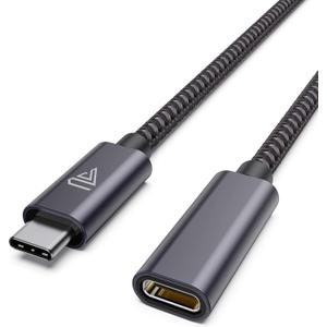 USB C Extension Cable (20Gbps/240W/1.5FT/0.5M), USB 3.2 Type C 3.1 Male to Female Extension Charging & Sync for iPhone 16 15 Pixel PSVR2 MacBook Air Pro/iPad Dell XPS Surface Book Grey