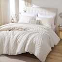 YIRDDEO Ivory White Twin Size Comforter Set 2Pcs, Boho Twin Comforter Set Farmhouse Twin Size Bedding Set, Vertical Tufted Twin Bed Set, Lightweight Neutral Twin Bedroom Set (1 Comforter 1 Pillowcase)
