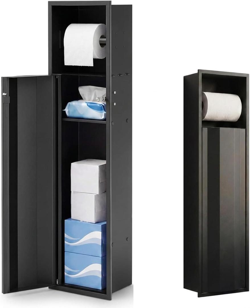 Wesiti Recessed Toilet Paper Holder 25x6'' Black Tissue Holder, Curved Door