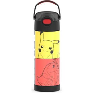 THERMOS FUNTAINER 16 Ounce Stainless Steel Vacuum Insulated Bottle with Wide Spout Lid, Pokemon
