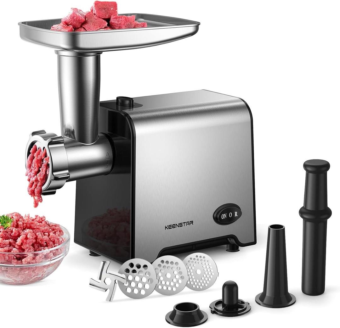 KEENSTAR Heavy Duty Electric Meat Grinder with Sausage Stuffer Maker & Kubbe Kit, Food Grinder with Blade & 3 Plates, Stainless Steel Meat Mincer Machine for Home Kitchen Use