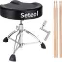 Heavy Duty Drum Throne 330 lbs, Saddle Drum Stool Height Adjustable, Ergonomic Thick Padded Drum Seat with 2 Pairs 5A Drumsticks & Drum Key for Adult Drummers