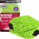AIDEA Car Wash Mitt Microfiber, 2PK Scratch Free Lint-Free, Premium Chenille Microfiber Mitt Car Wash Brush, Green, Regular Size 7.12''X10.14''