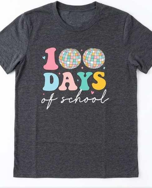 100 Days of School Shirt Retro Disco Hearts 100th Day of School T-Shirt Teacher Life Tees School Celebration Gift Tops, M