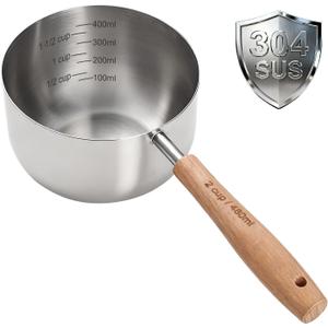 1PCS 2Cup(480ml | 16oz) Dog Cat Food Scoop, 18/8(304) Stainless Steel Measuring Cup with Wooden Handle, Etched Measurements Inside, BPA Free Portion Control for Pets & Kitchen Use