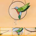 Stained Glass Suncatcher Window Hangings, 7 Inch Round Sun Catchers Glass Art with Crystal Prism, Handmade Hummingbird Designs for Home Decor or Gifts