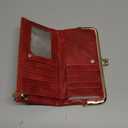 GOIACII Womens Wallet Ladies Vintage Billfold Compact Card Holder Long Zip Clutch Purse with Kiss Lock Red