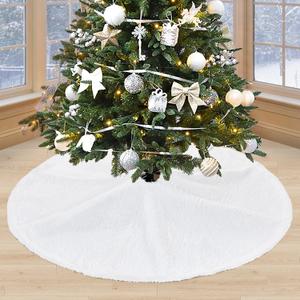 Faux Fur Christmas Tree Skirts 48 Inches White Plush Skirts Large Xmas Tree Mats for Merry Christmas Ornaments Home Party Tree Decorations