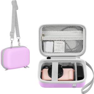 Leayjeen Digital Camera Case Compatible with 4K HD Digital Cameras 64MP, 16x Zoom Camera Portable Hard Case Includes Shoulder Strap and Mesh Storage Pocket(Purple)(Case Only)
