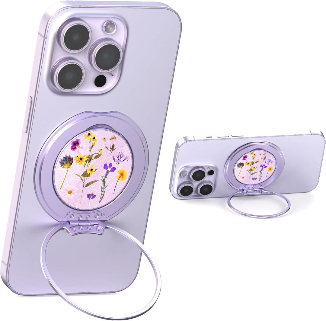 typecase Folding Phone Stand: Foldable Holder for Desk - Ultra Thin Adjustable Kickstand - Magnetic Grip Home Desk Accessory Compatible with Phones & Tablets (Lilac Fields)