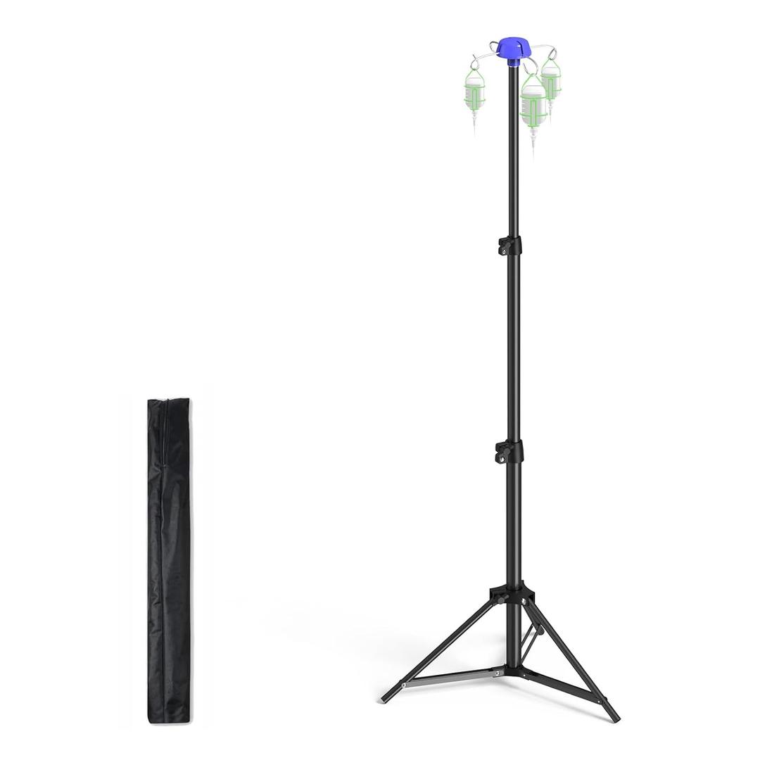 Portable Iv Pole, Foldable IV Pole Stand 27 to 83" Adjustable Height Pole with 4 Hook & Drip Bag Stand, Collapsible Iv Pole for Travel